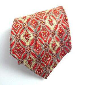 Fabiani Vintage All Silk Men's Neck Tie Red Cream Geometric Floral Print Retro